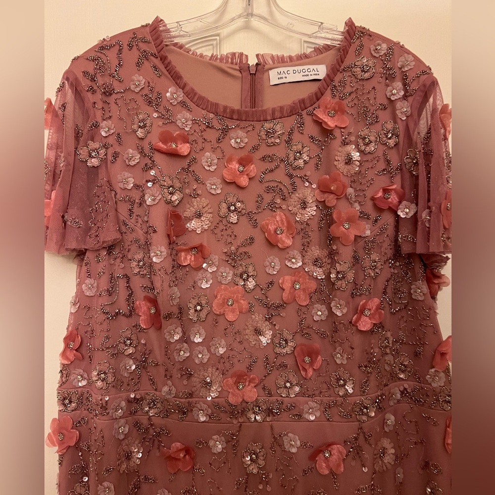 Mac Duggal Blush Floral Midi Dress - Picture 3 of 16